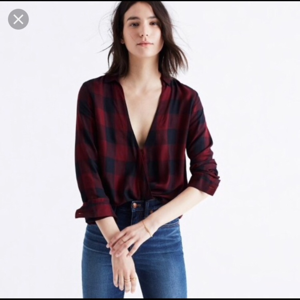 Madewell wrap-front in burgundy buffalo check